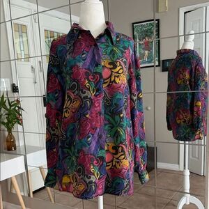 Women’s Vintage Multicolor Floral Button-Down Silk Shirt